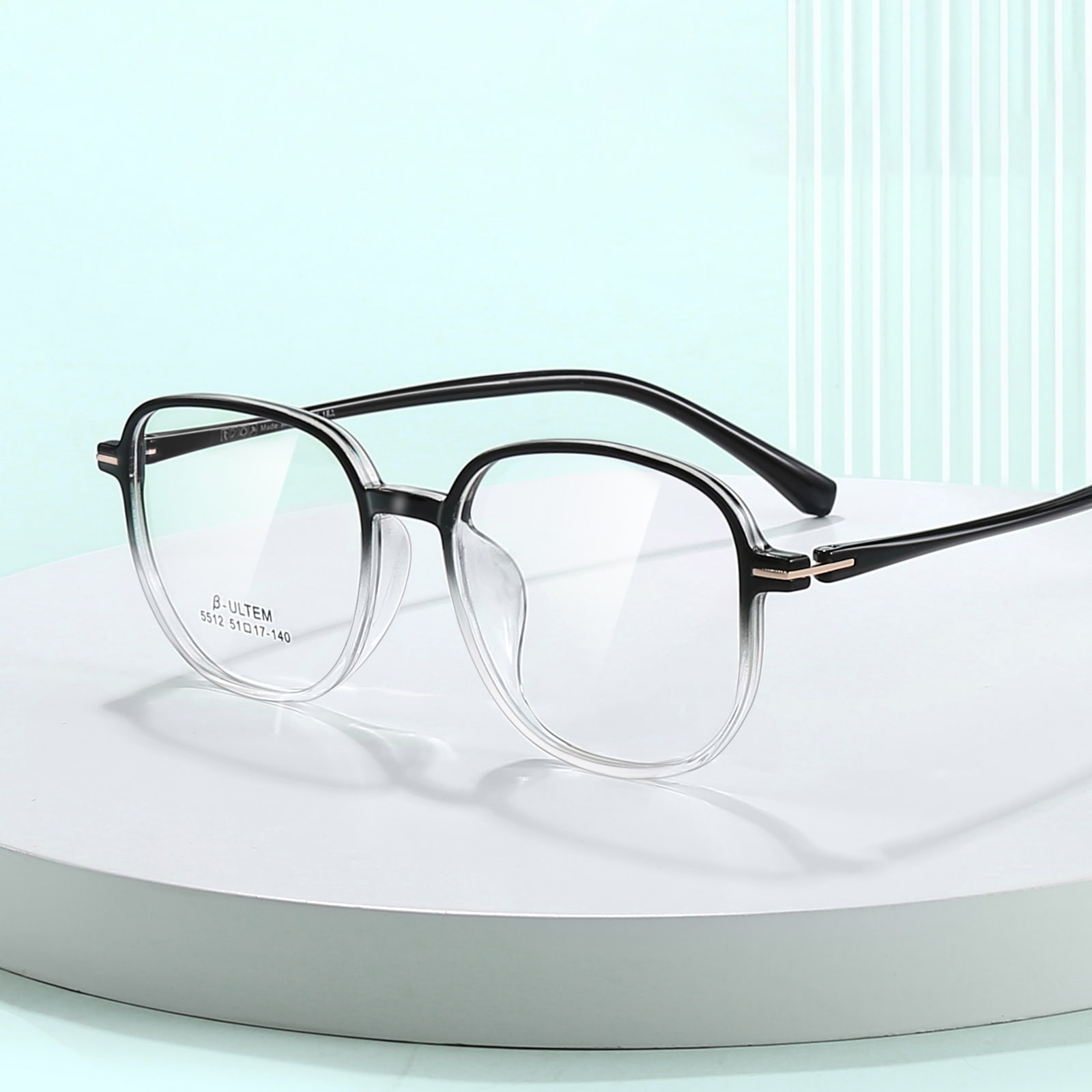 5512 Čierny prechodový biely štvorcový rám Tungsten Titanium Plastic Steel TR90 Glasses