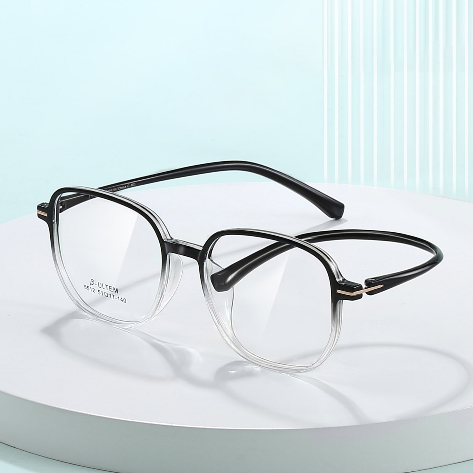 5512 Čierny prechodový biely štvorcový rám Tungsten Titanium Plastic Steel TR90 Glasses