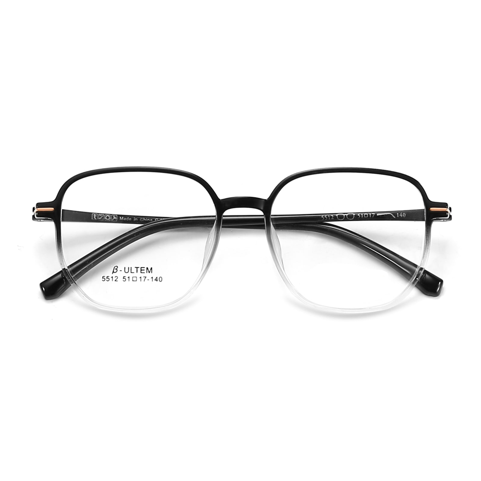 5512 Čierny prechodový biely štvorcový rám Tungsten Titanium Plastic Steel TR90 Glasses